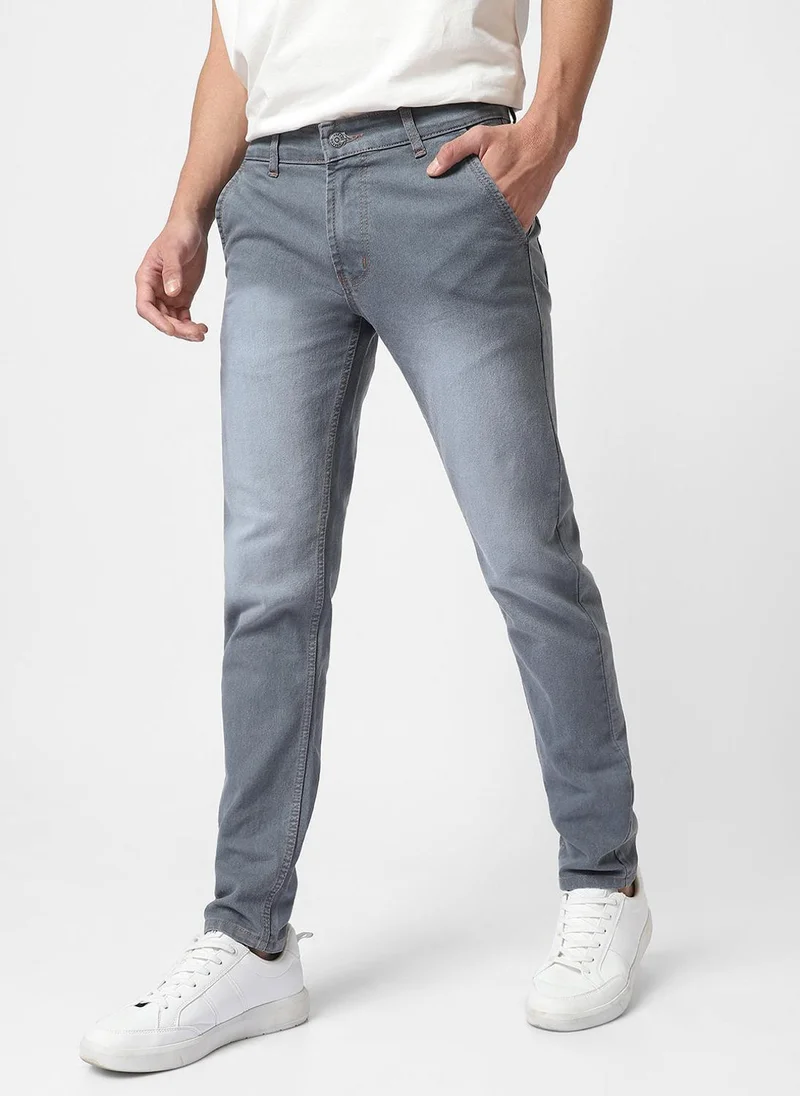 Urbano Fashion  Urbano Fashion Men's Grey Slim Fit Washed Jeans Stretchable for Men | Best Price UAE